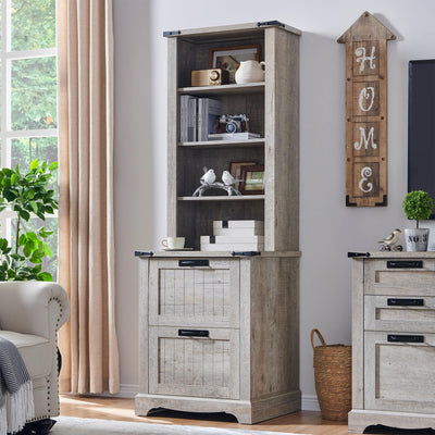 OKD 72" Tall Bookshelf with 2 File Drawers, Farmhouse 4-Tier Bookcase with Storage, Adjustable Shelves & File Holder, Wood Rustic Deep Bookshelves for Home Office, Library (Light Rustic Oak)