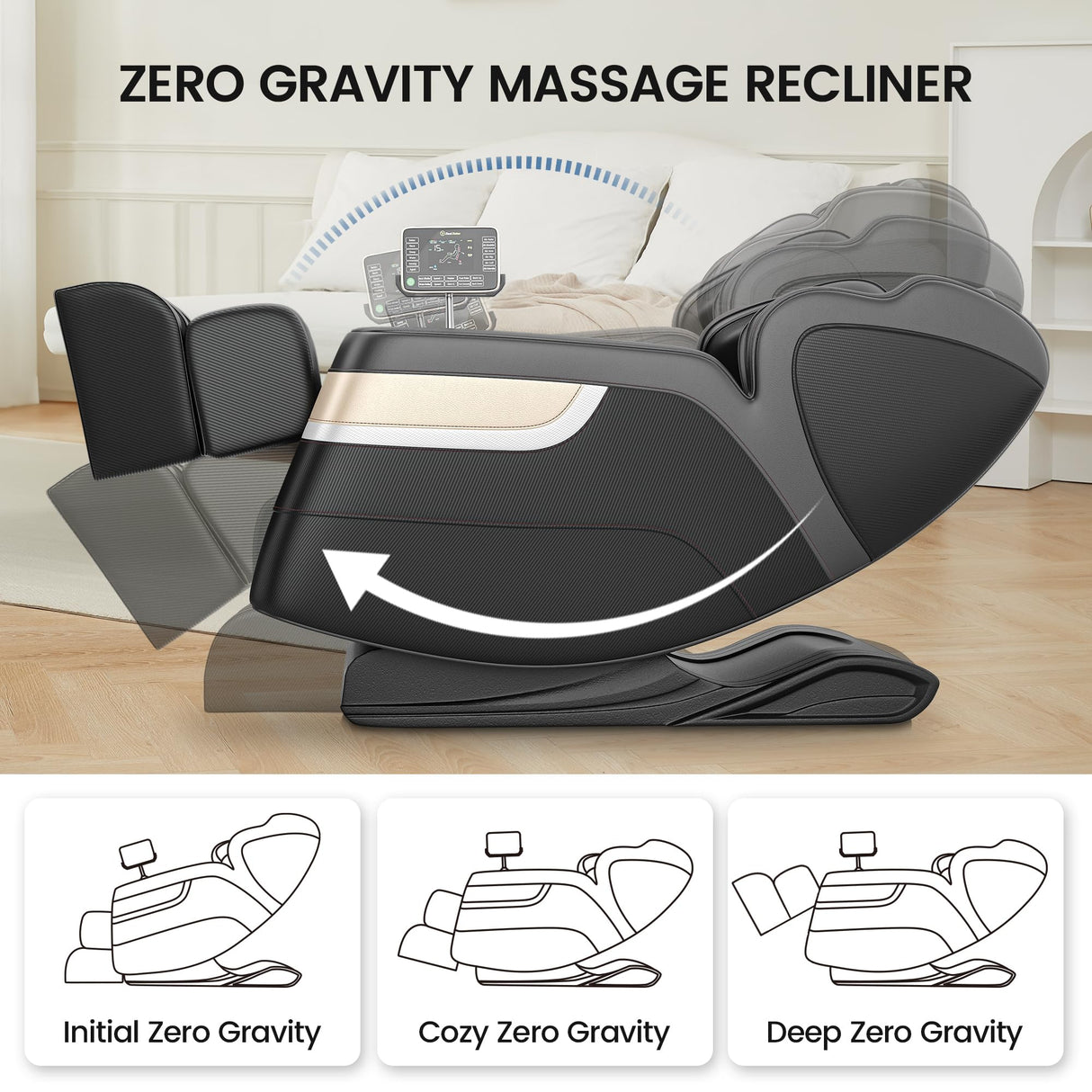 Real Relax Massage Chair, Full Body Zero Gravity Massage Recliner, with Auto Modes, Waist Heating, LCD, Bluetooth, Foot Massage, Black Real Relax