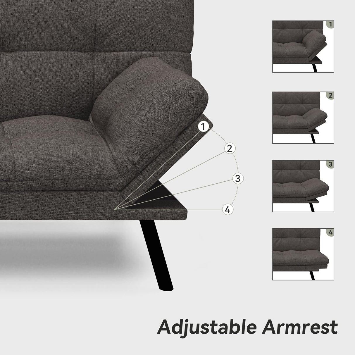 AMICLIBER Convertible Futon Sofa Bed,71" Memory Foam Futon Couch,Detachable Cushion,Adjustable Backrest & Armrest,Linen Modern Loveseat Sleeper Recliner for Living Room,Office,Apartment,Classic Grey AMICLIBER