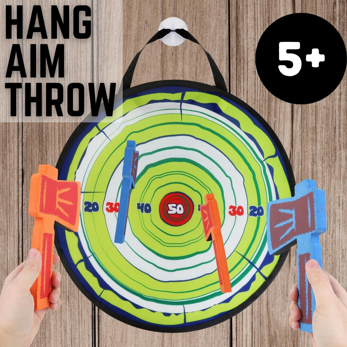 Liberty Imports Foam Axe Throwing Game - Indoor Outdoor Toy Lumberjack Hatchet Toss Ax Game with 4 Foam Axes, One 22” Easy Fold Target for Kids and Adults Liberty Imports