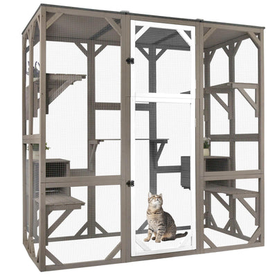Ketive Outdoor Catio Cat Enclosure, Large Cat House with Multi-Level Platforms, Waterproof Roof, and Pull-Out Tray (71.45" L x 36.61" W x 70.86" H)