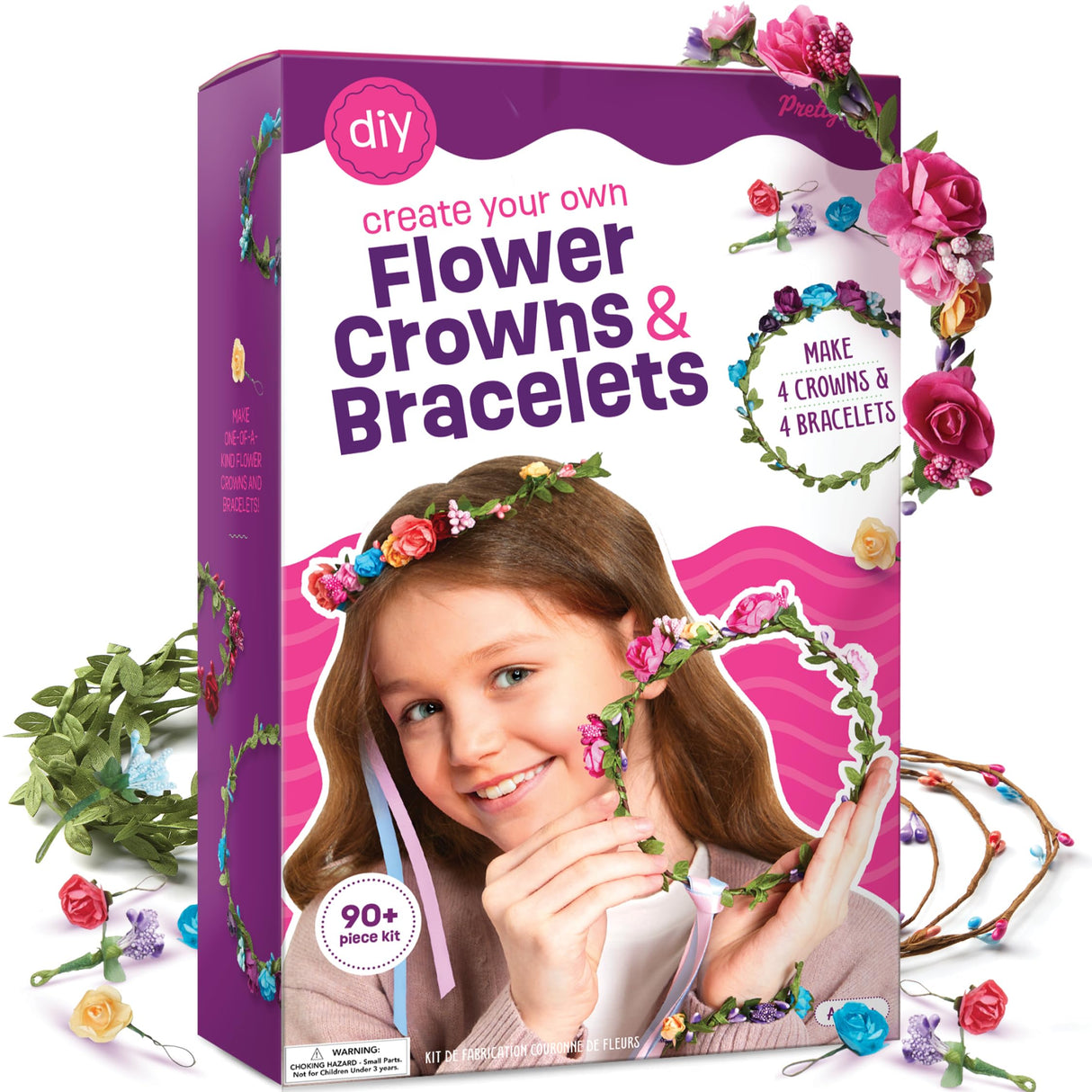Pretty Me Flower Crown & Bracelet Making Kit for Kids - Crafts for Girls Ages 6-8 Years Old - Arts & Craft Birthday Gifts for Girl Age 6 to 10 Year Olds - Gift Art Activities DIY Hair Accessories Pretty Me