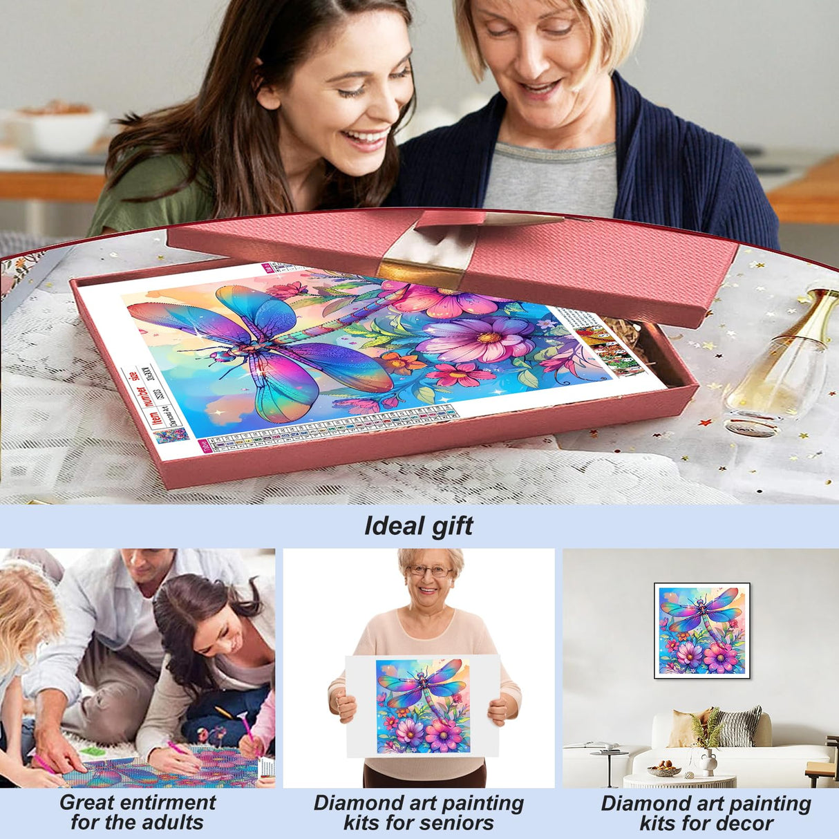 Acudotr Dragonfly Diamond Painting Kits for Adults, 5D DIY Diamond Art Kits for Beginners, Full Drill Diamond Painting Kits for Home Wall Decor, 12x12 Inch Acudotr