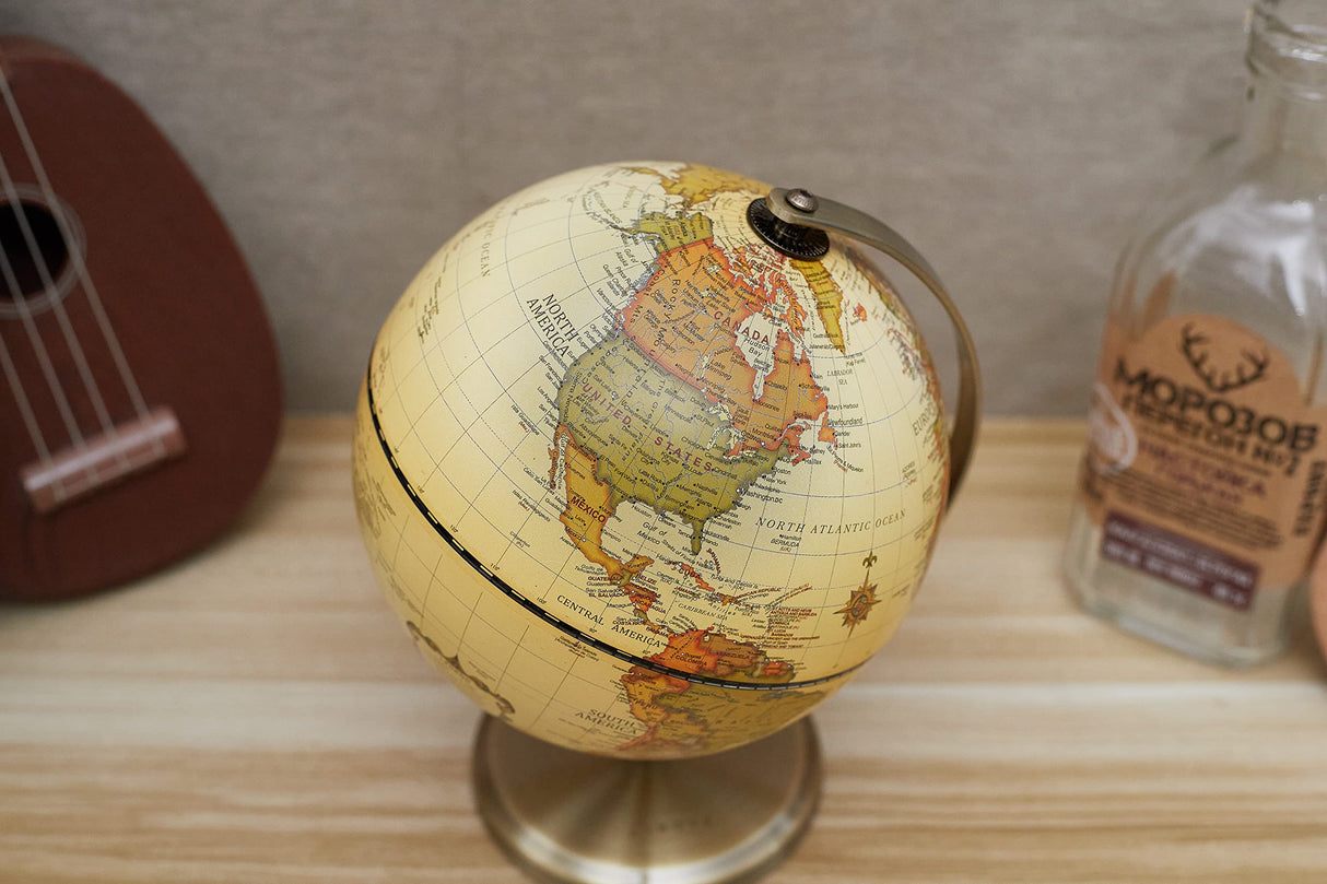 Annova Antique Globe Dia 5.5-inch / 14CM - Educational/Geographic/Modern Desktop Decoration - Stainless Steel Arc and Base - for School, Home, and Office (Antique 5.5“) (Brown-1) Annova