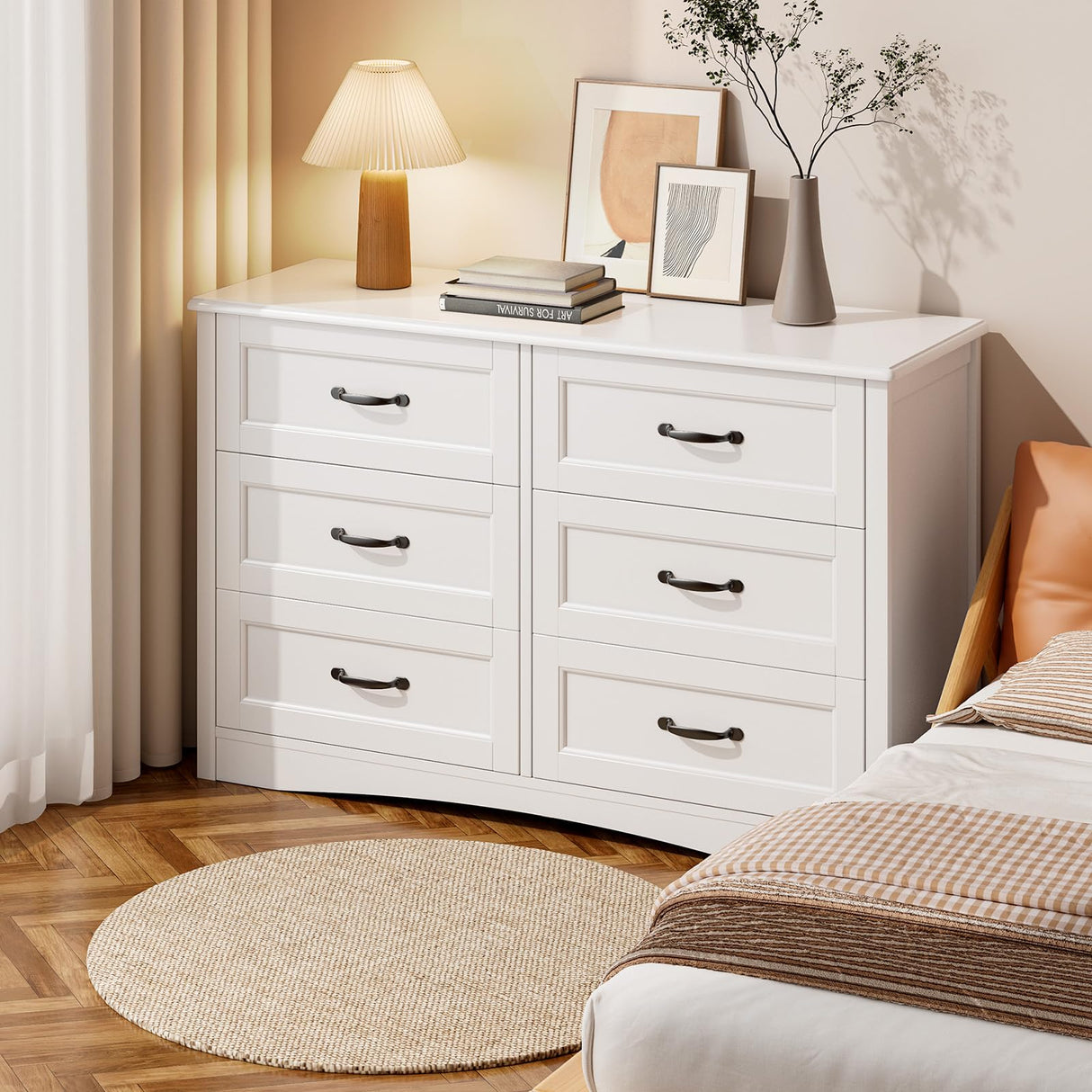 Gizoon 6 Drawer Dresser for Bedroom,47'' Larger Chest of Drawers with Mental Handle for Kids Room, White Dresser with 6 Storage Drawers for Living Room, Entryway and Hallway, White Gizoon