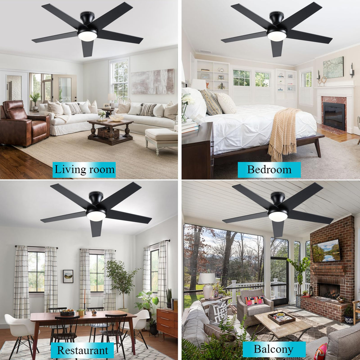 Ayaoty Ceiling Fans with Lights, 48 inch Low Profile Ceiling Fan with Light and Remote Control, Flush Mount, Reversible Motor, Dimmable, Noiseless, Black Ceiling Fan for Bedroom, Indoor/Outdoor Use Ayaoty