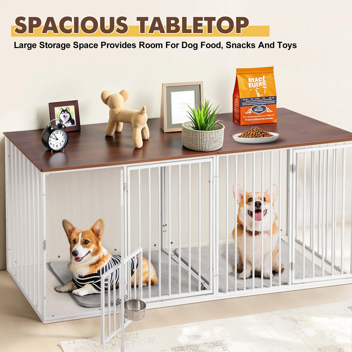 FKLUG Dog Crate Furniture for 2 Dogs, Corner Heavy Duty Double Dog Kennel Furniture with Divider, Indoor Wooden Dogs Crate Large Breed (White) FKLUG