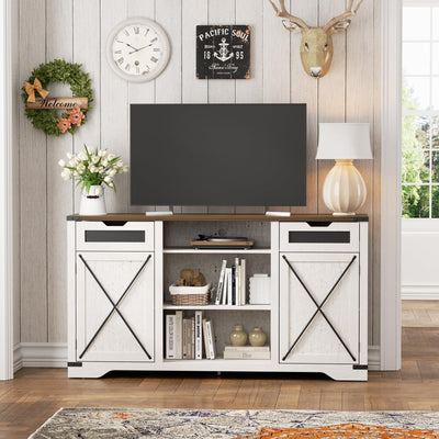 FiveWillowise Tall TV Stand, White Entertainment Center with Storage Cabinets for 65 Inch TV, 60'' Modern Media Console Table with Drawers and Adjustable Shelves, Television Stands for Living Room