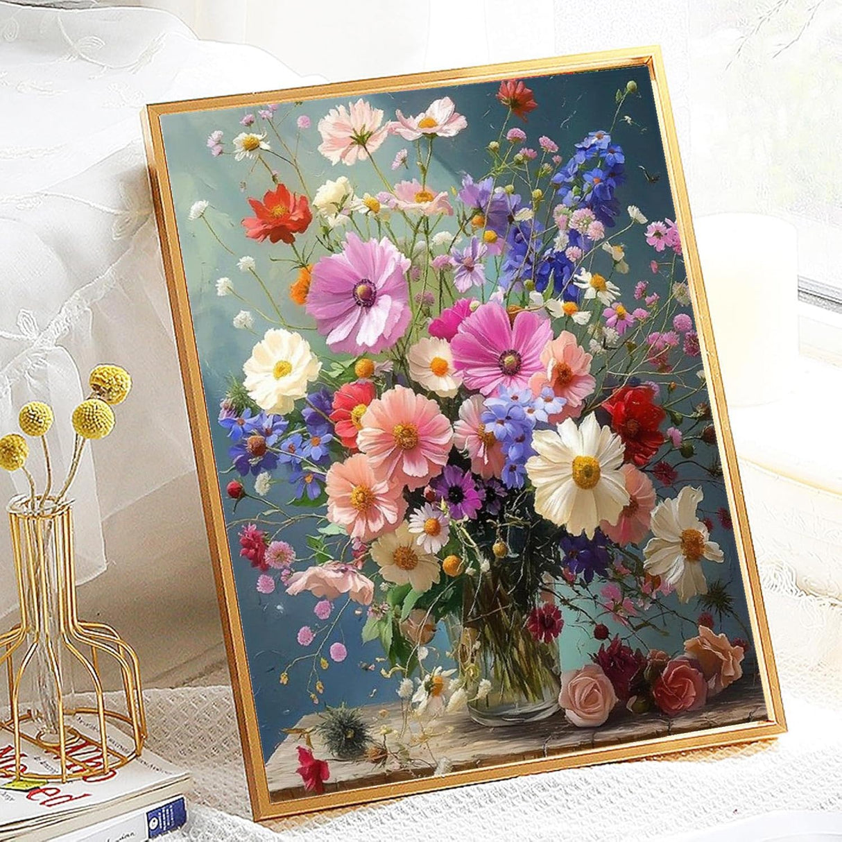 Flowers Paint by Numbers Kit for Adults,Flowers Paint by Number Kits for Beginner Acrylic On Canvas DIY Flower Oil Painting Kit Adults' Paint-by-Number Kits for Gift Home Wall Decor 16x20 Inch Ammklfh
