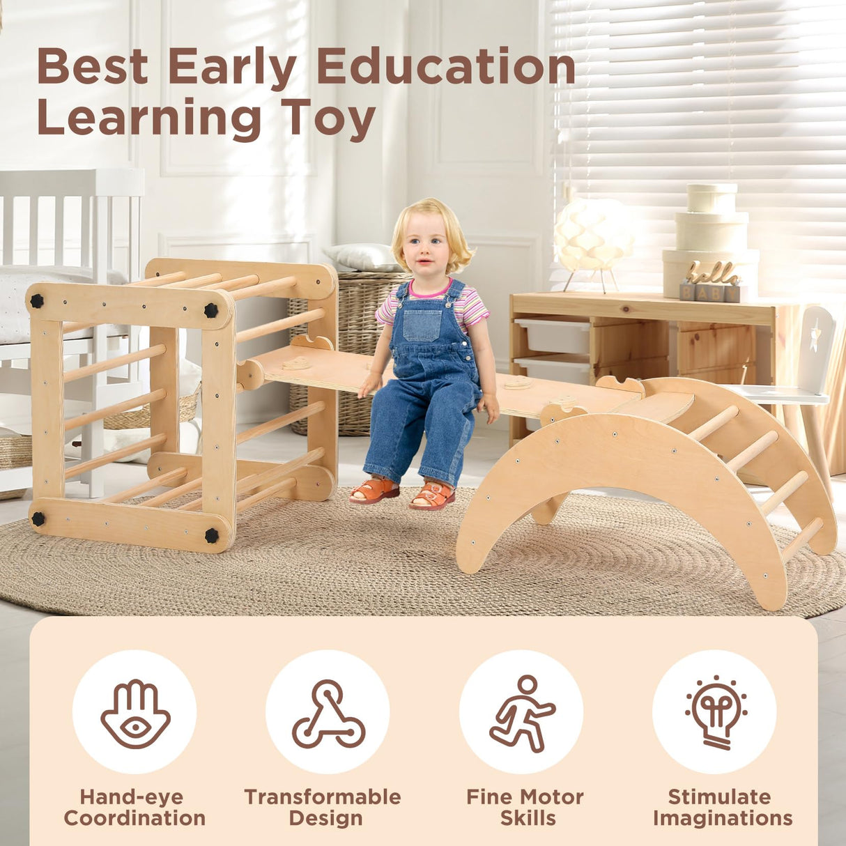 Dripex Deformable Pikler Triangle Set, Large Montessori Climbing Set with Over 20 Playing Modes, Pikler Triangle with Slide Arch Rocker, Premium Early Learning Climbing Toys for Toddlers 1-3 Inside Dripex