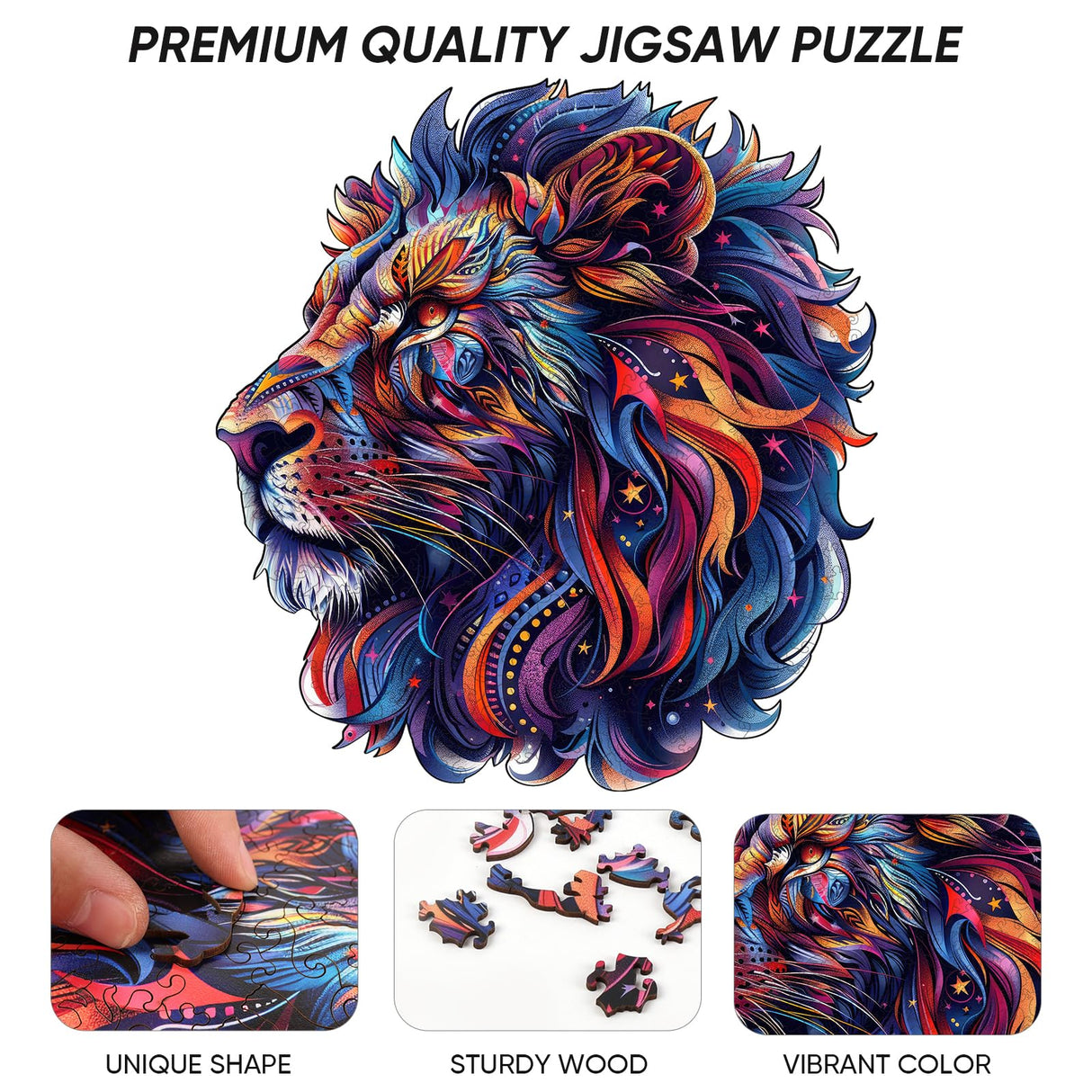 Qiuenisray Wooden Puzzles for Adults,Lion Wooden Jigsaw Puzzles 200pcs,11.4X10.6in,Medium,Unique Shape Animal Adult Puzzles,Irregular Wood Puzzles Creative Gift for Adults and Kids Family Game Qiuenisray