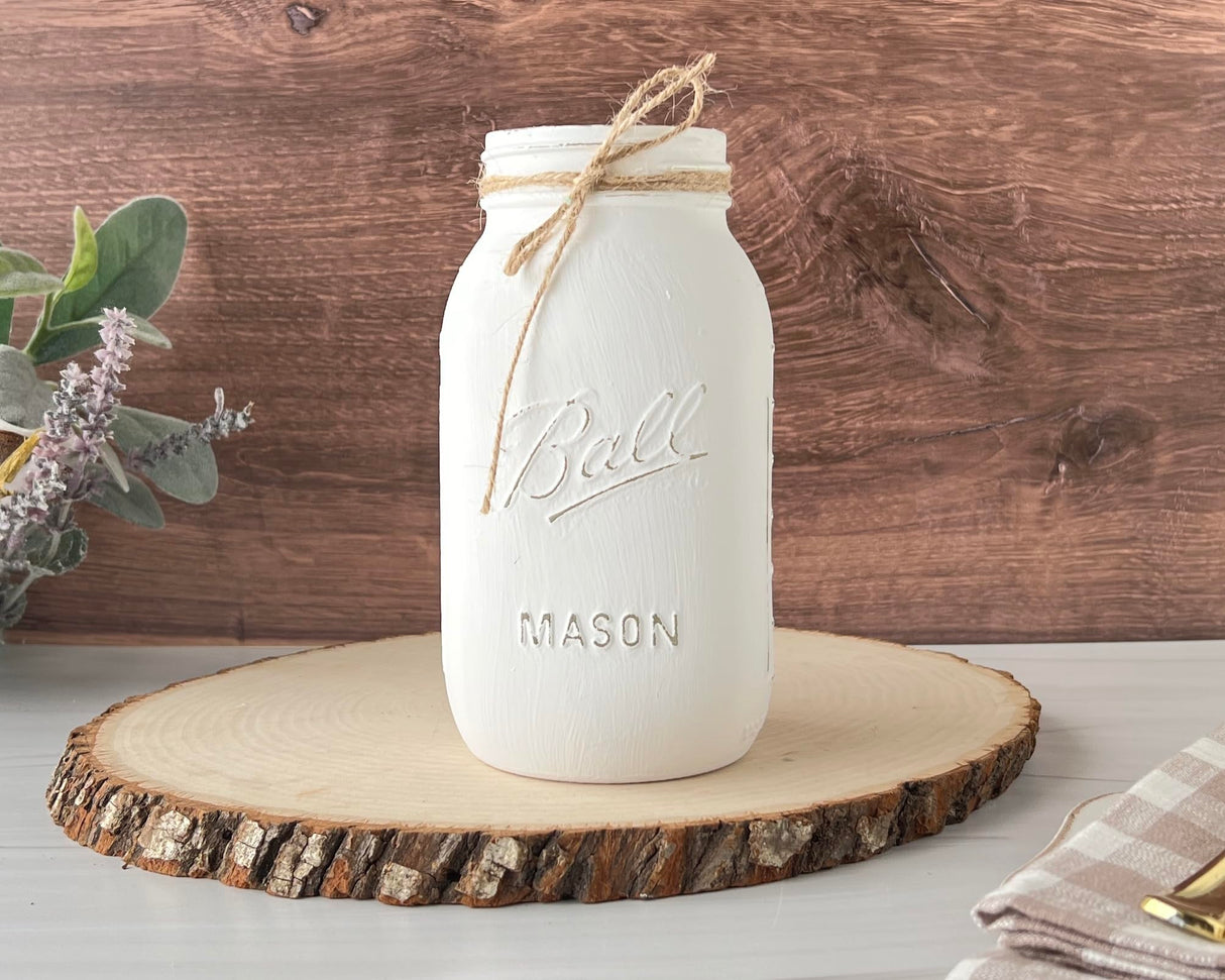 Rustic White Mason Jar Centerpiece – 32 oz Hand-Painted Quart Jar for Weddings, Baby Showers, Bridal Showers, Farmhouse Table Decor (White Jar - No Flowers) Viva's Flower Shop