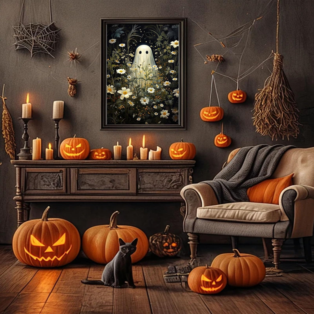 cviokrdu Halloween Paint by Numbers Kit for Adults - Ghost Adult Paint by Number Kits Without Frame, DIY Ghost Oil Painting for Gift Home Wall Decor (16x20inch) cviokrdu