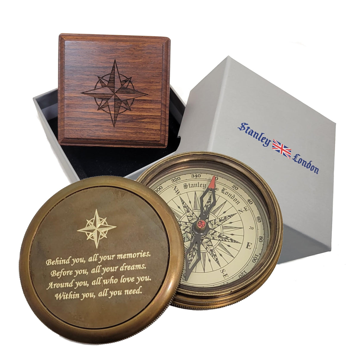 Personalized Compass Engraved | Gift for Baptism, Confirmation, Graduation, Anniversary | Antique Brass Desk Compass in Wood Box for Men, Him, Son (Design My Own) Stanley London