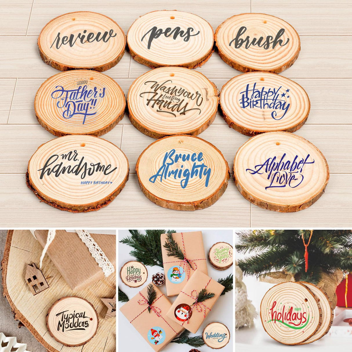 54Pcs Wood Slices, LOOFORE 2.4"-2.8" Unfinished Natural Wood Rounds with Pre-drilled Hole, Wood Slices for Wood Burning Painting DIY Crafts Christmas Ornaments Party Wedding Decor LOOFORE