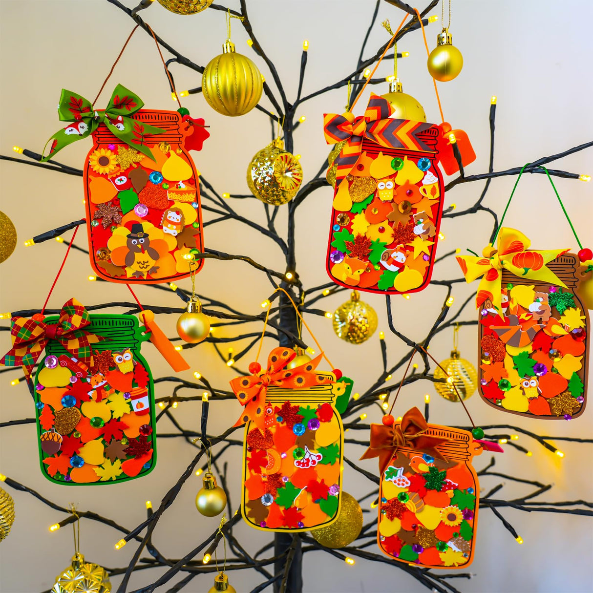 Winlyn 24 Sets Fall Craft Kits DIY Maple Leaf Pumpkin Mason Jar Ornaments Decorations Art Sets Autumn Foam Stickers Easy Thanksgiving Arts and Crafts for Kids Home Classroom Activities Party Favors Winlyn