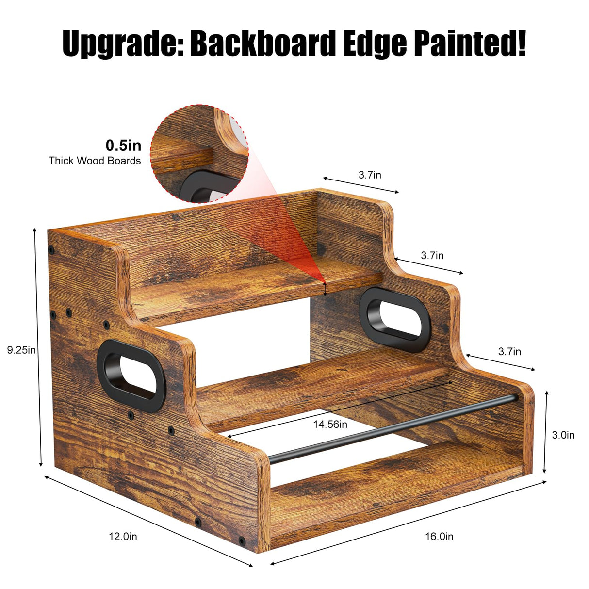 KLM Liquor Bottle Display Shelf, Coffee Syrup Rack Organizer, 3 Step Countertop Liquor Wine Rack, mini bar,liquor cabinet, Home Retro Bar Shelf Stand for Liquor Whiskey, Spirits KLM