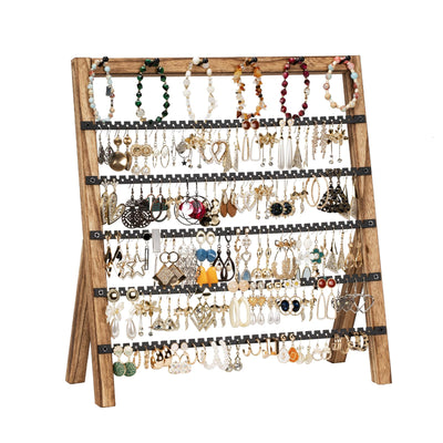 Emfogo Earring Holder Organizer, 6 Tier Earring Display Stand with 285 Holes & 6 Bracelet Rods, Rustic Wood Jewelry Organizer for Earring Bracelet Necklace Ring, Gifts for Women (Rustic)