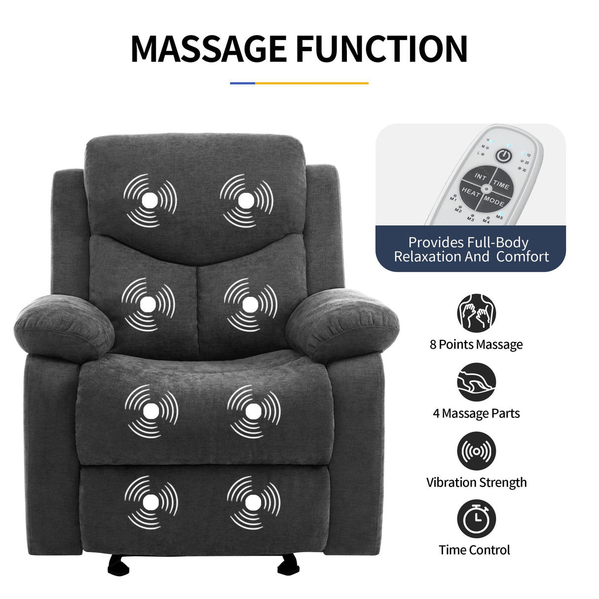 Sftaiyou Manual Rocker Recliner Massage Chair for Adults,Overstuffed Glider Rocking Recliner Fabric Chair for Living Room,Upholstered Soft Reclining Chair with Side Pocket (Dark Grey) Sftaiyou