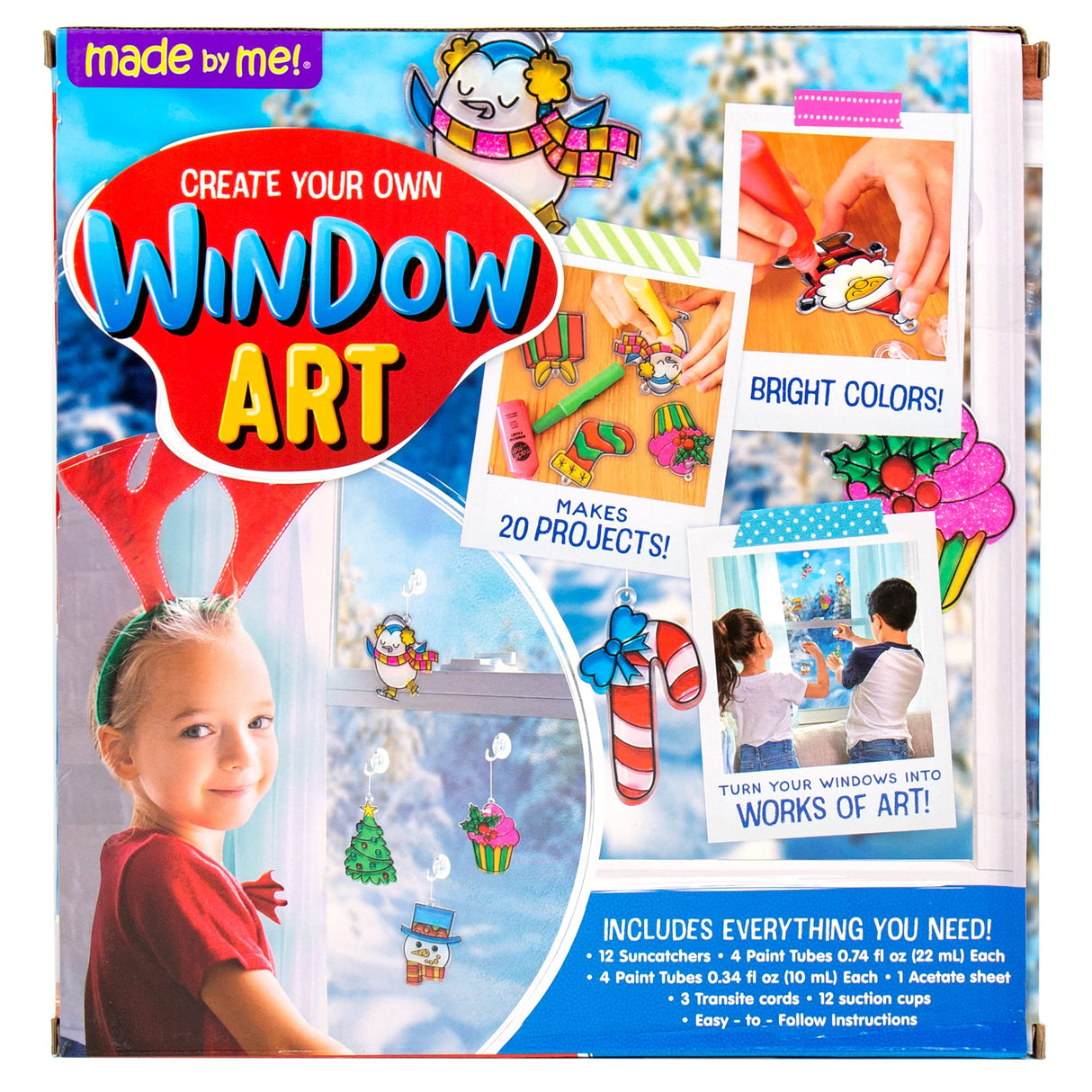 Made By Me Create Your Own Holiday Window Art by Horizon Group USA, Make 20 Projects, Includes Winter-Themed Suncatcher Frames & Window Clings, Glitter Paint, Paint Tubes, Suction Cups & Cording Made By Me
