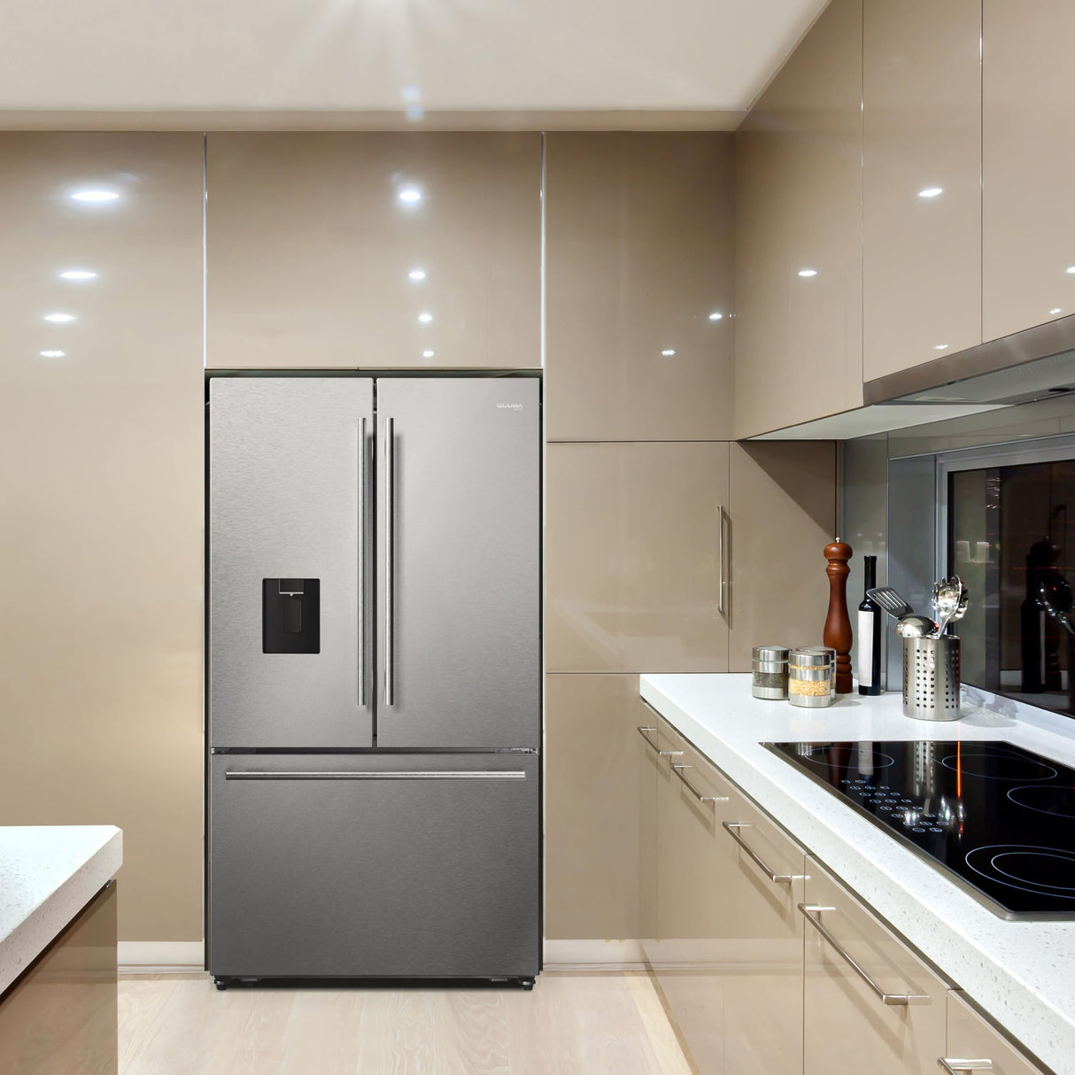 DUURA Elite DE210FDBMDSS Refrigerator Built in with French Doors Adjustable Glass Shelves Dual Drawer Bottom Freezer with Ice Maker, LED Interior Light and Stainless Steel Exterior, 36-Inch, Metallic DUURA Elite