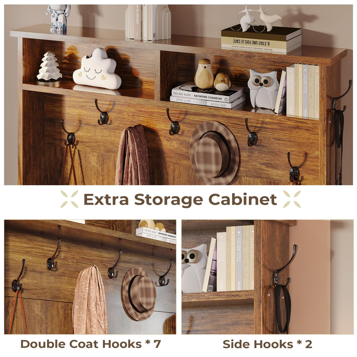 Itaar Hall Tree with Bench and Shoe Storage, 5-in-1 Entryway Bench with Coat Rack, 10 Shoe Cubbies & 9 Coat Hooks, Barn Door & Adjustable Shelf (Rustic Brown) Itaar