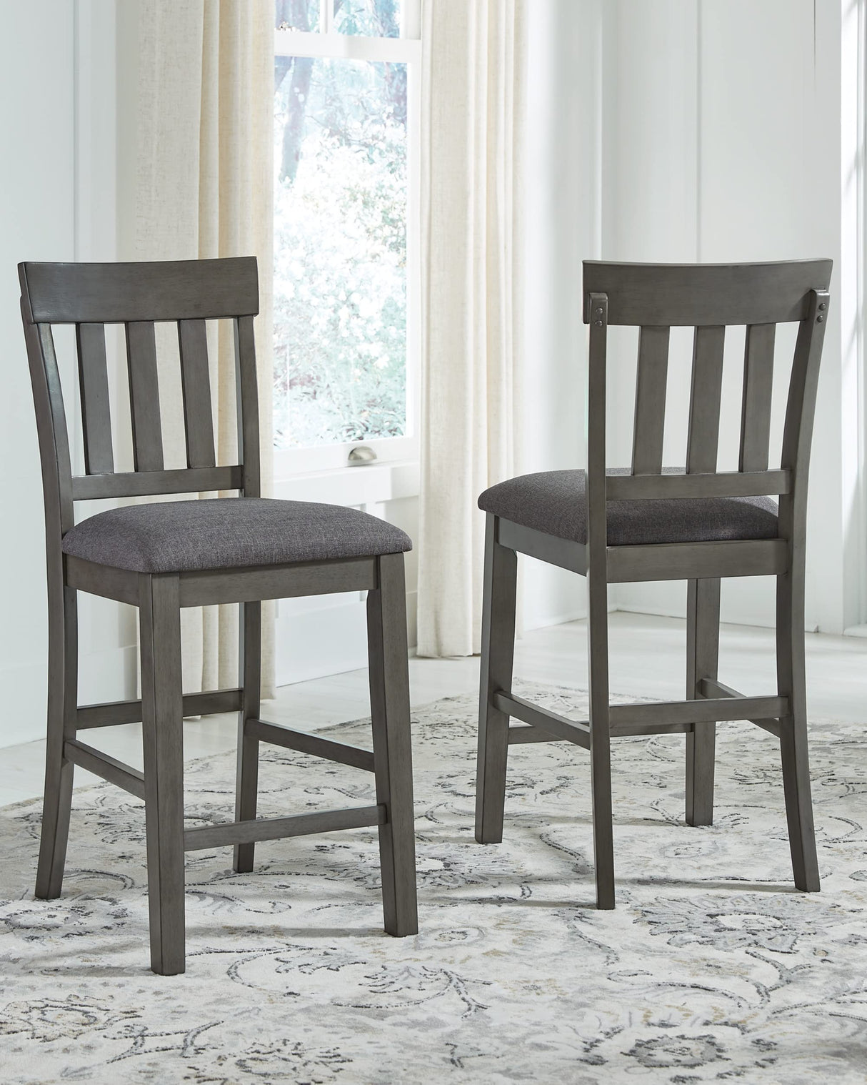 Signature Design by Ashley Hallanden Modern Farmhouse 25.75" Counter Height Upholstered Barstool, Set of 2, Dark Gray Signature Design by Ashley