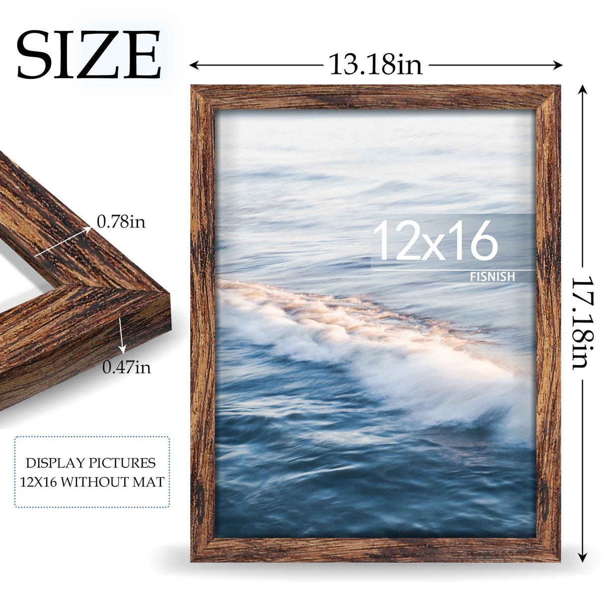 Fisnish 12x16 Picture Frame Brown, Classic Poster Frame for Horizontal or Vertical Wall Mounting, 1 Pack Fisnish
