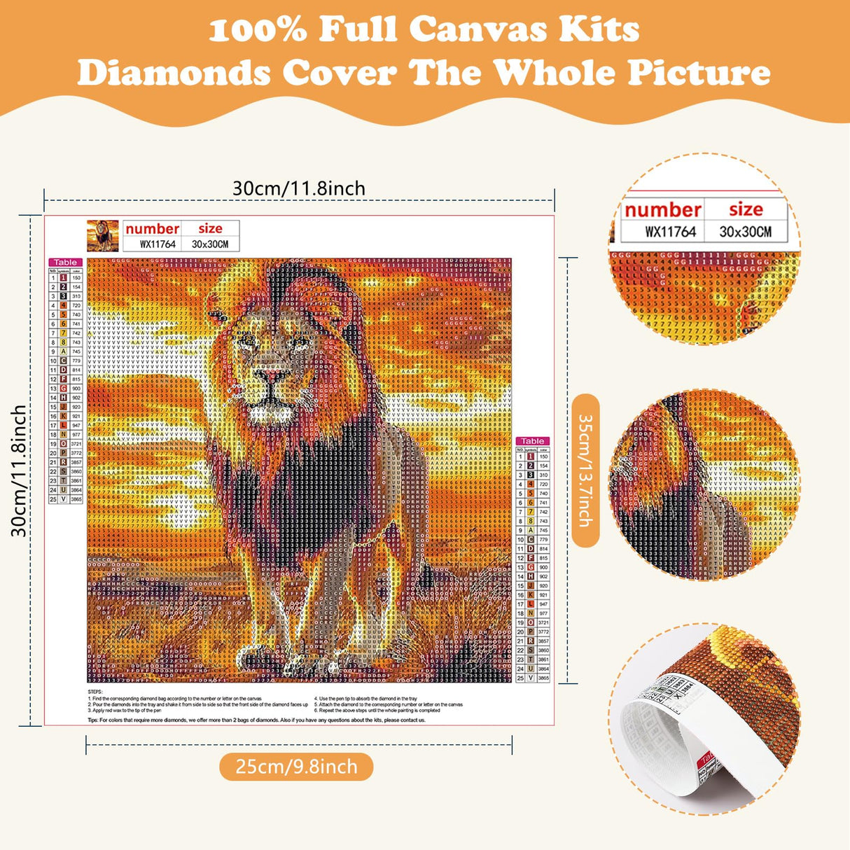 SENQAO Diamond Art Kits for Adults - Lion Diamond Painting Kits DIY 5D Full Drill Diamond Dots Paintings with Diamonds Gem Art and Crafts for Home Decor 12x12 Inch SENQAO