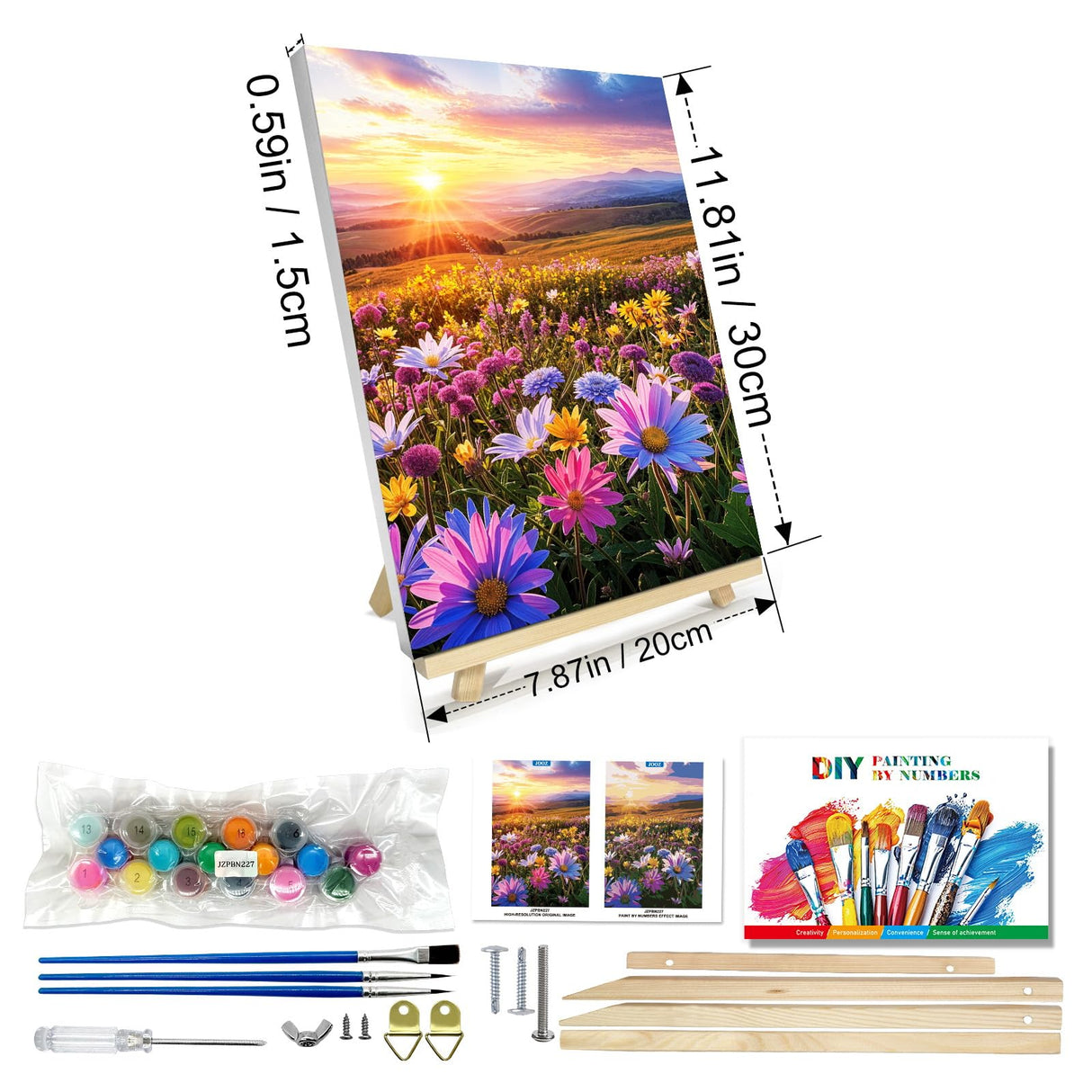 JOOZ Flowers Paint by Numbers Kit for Adults with Frame, Sunset Mountain Paint by Number with Easel, DIY Adult Paint by Number Kits on Canvas Landscape for Home Wall Decor 8 x 12 Inch JOOZ