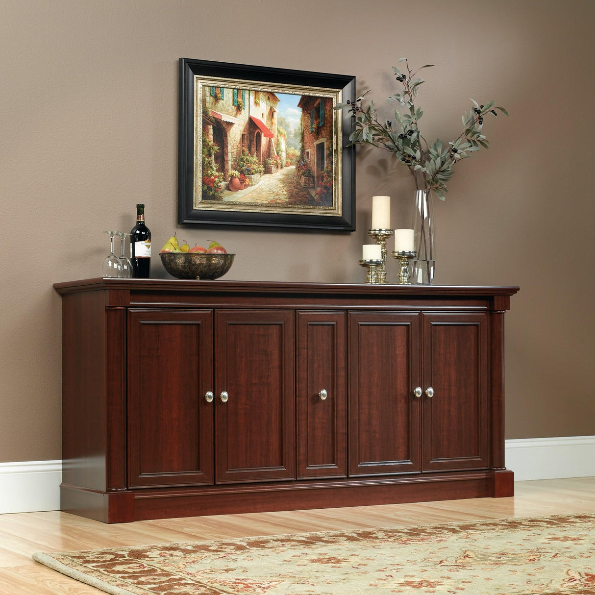 Sauder Palladia Credenza, For TV's up to 70", Select Cherry finish, 19.45"D x 70.16"W x 33.11"H Sauder