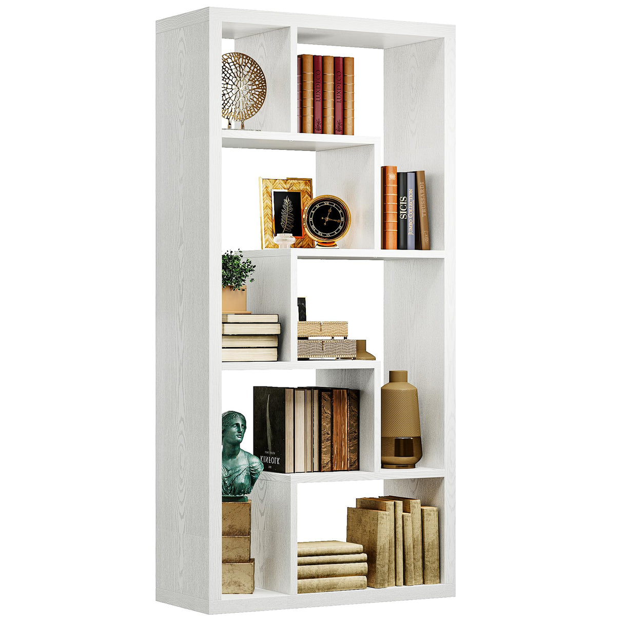 IRONCK Geometric Bookcase 6-Shelf Industrial Bookshelf White Etagere Bookcase Tall Storage Display Bookshelf with Thicken Shelf for Living Room Home Office IRONCK