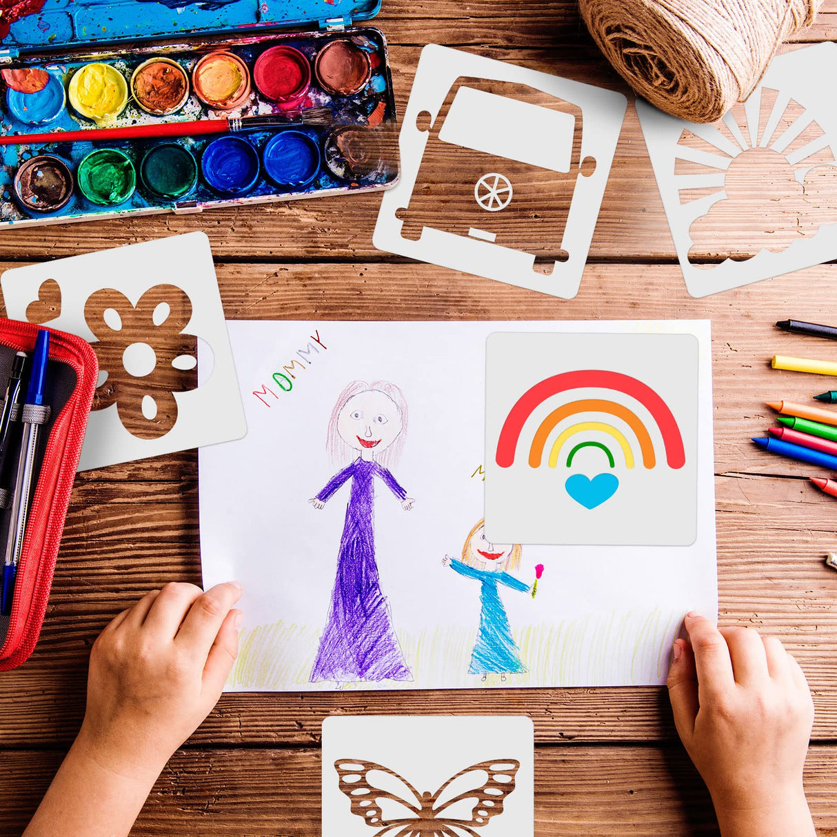 Junkin 20 Pcs Stencil for Painting Stencil Reusable DIY Drawing Template Motivational Art for Crafts Home Decor on Wood, Canvas, Paper, Fabric, Walls, Furniture(Peace and Love) Junkin