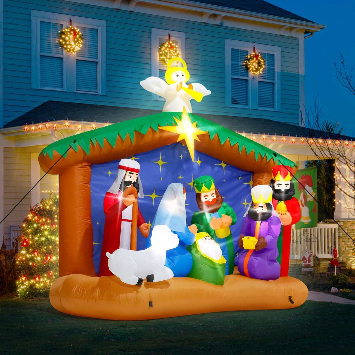 8FT Christmas Nativity Scene, LED Lighted Birth of Jesus Inflatable Decor for Xmas Yard Melisheer