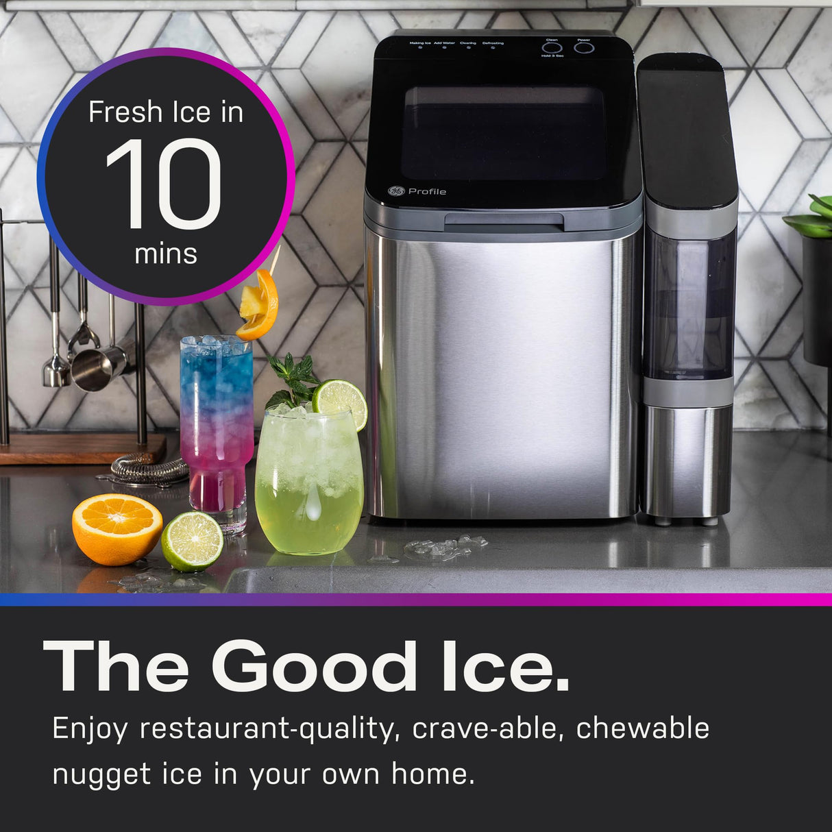 GE Profile Opal 1.0 Nugget Ice Maker| Countertop Pebble Ice Maker | Portable Ice Machine Makes up to 34 lbs of Ice Per Day | Stainless Steel Profile