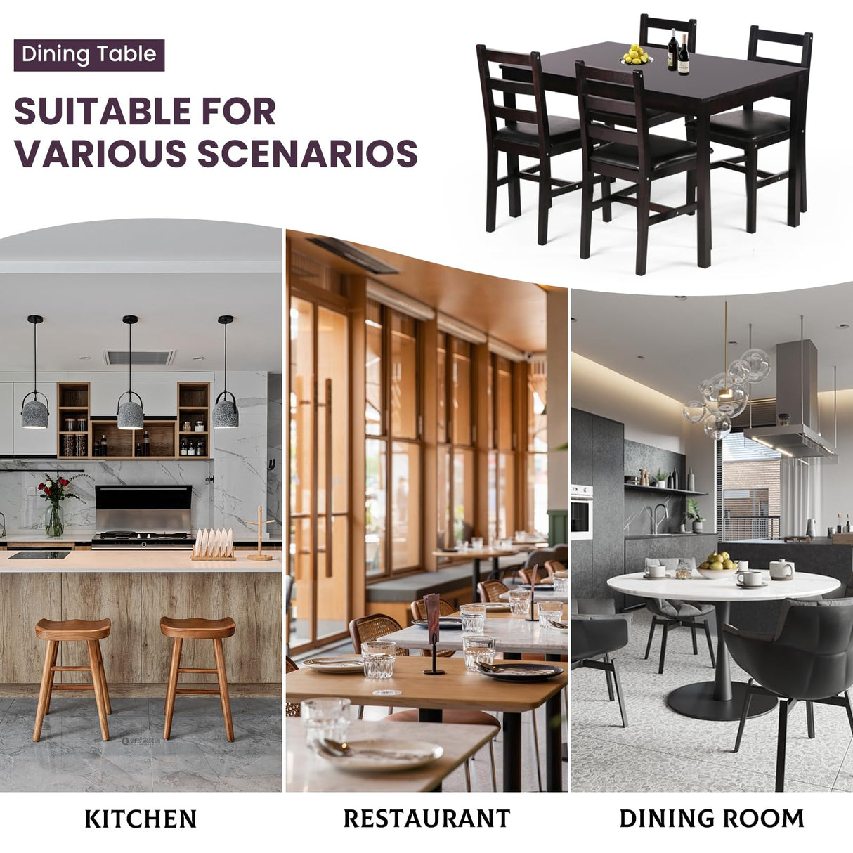 Kitchen Table Set 5 Piece Dining Table Set Sturdy Wooden Square Table and Chair Breakfast Table Set for 4 Person, Small Dining Room Table Set for Restaurant Home Kitchen Living Room, Brown Pazidom