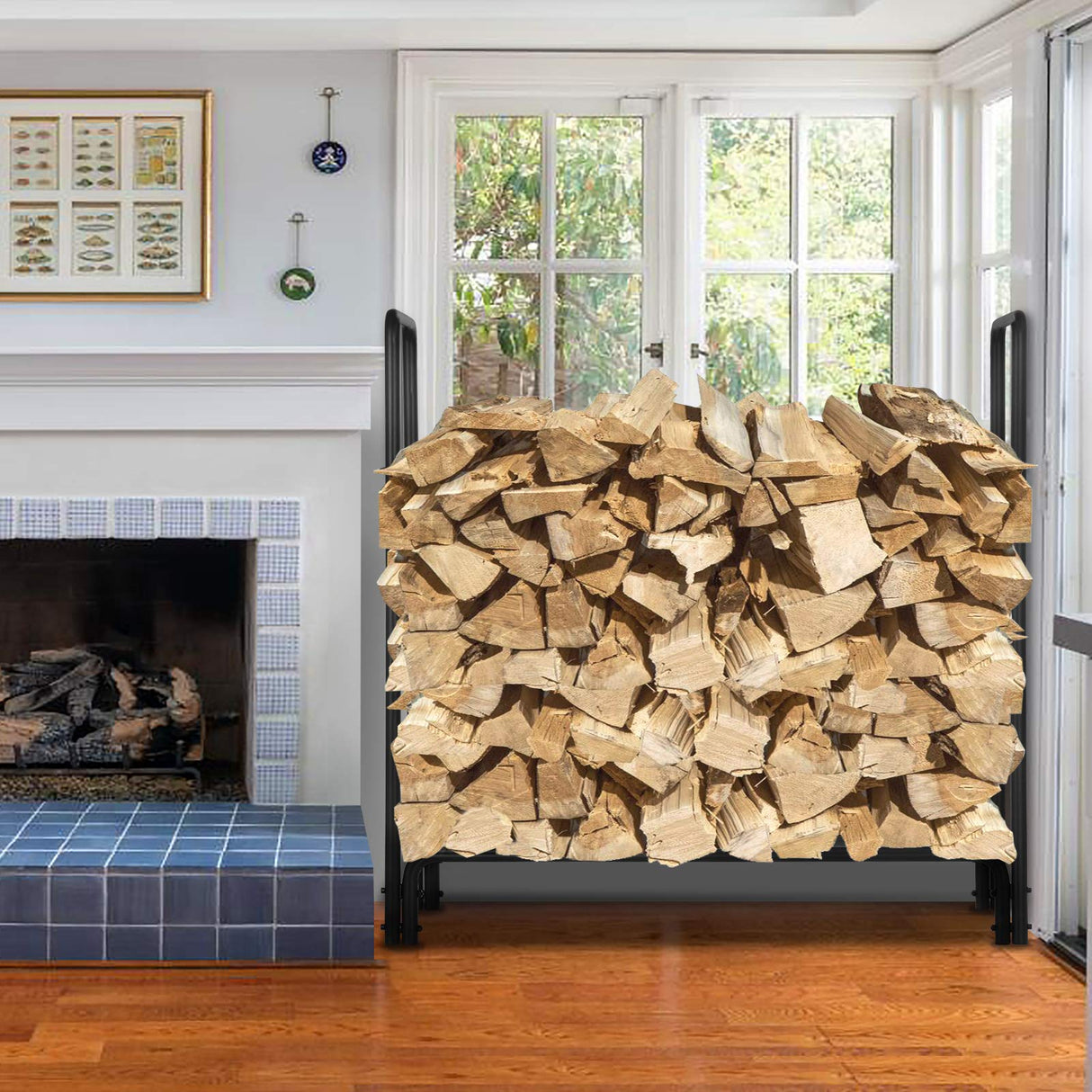 TMEE 8ft Firewood Rack Outdoor Heavy Duty Log Rack Firewood Storage Rack Holder Steel Tubular Easy Assemble Fire Wood Rack for Patio Kindling Logs Storage Steel Tubular Wood Pile Rack Tool Black (8ft) TMEE