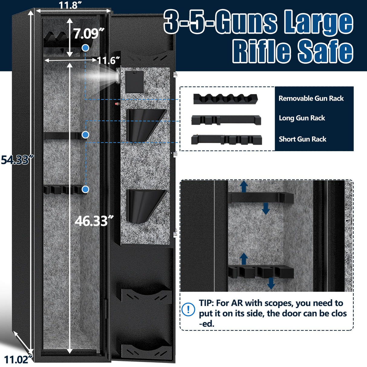 KAER 4-5 Gun Safes,Gun Safe for Rifles and Pistols,Shotgun Rifle Safe,Gun Safes for Rifle and Shotguns,Long Gun Cabinets with Fingerprint/Digital Keypad/Removable Shelf for Rifles Safes KAER