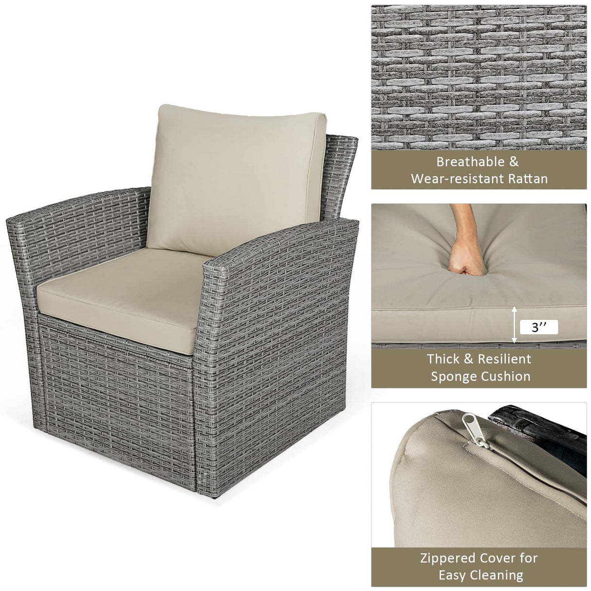 Tangkula 4 Pieces Patio Furniture Set, All Weather Outdoor Sectional Rattan Sofa Set with Cushions & Tempered Glass Table, Wicker Conversation Couch Set for Backyard Garden Poolside Tangkula