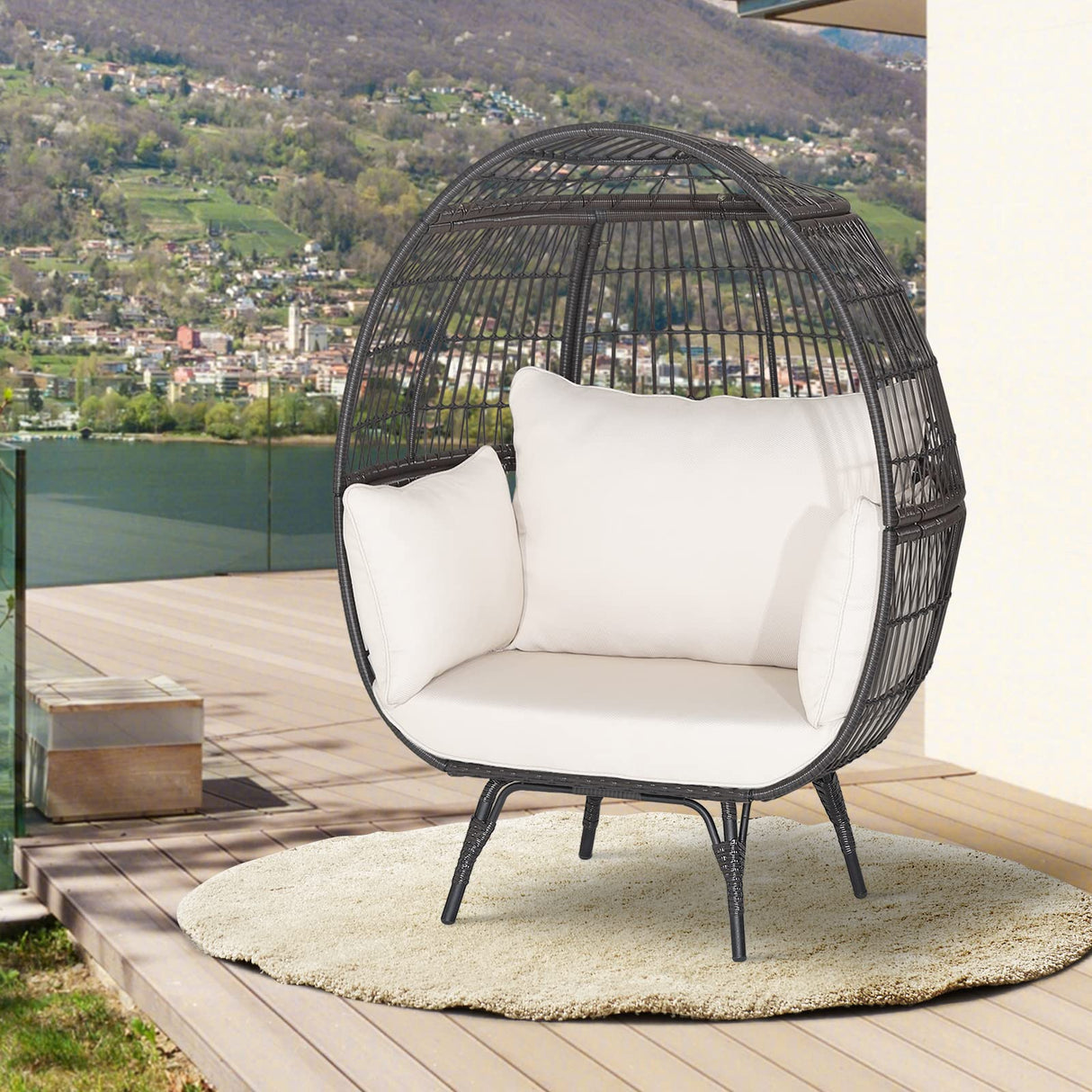 Giantex Oversized Wicker Egg Chair, Outdoor & Indoor Hammock Chair with Thick Cushions, 2-Person PE Rattan Lounge Chair Swing Chair for Patio, Backyard,Porch, 450 LBS Weight Capacity (Mix Brown) Giantex