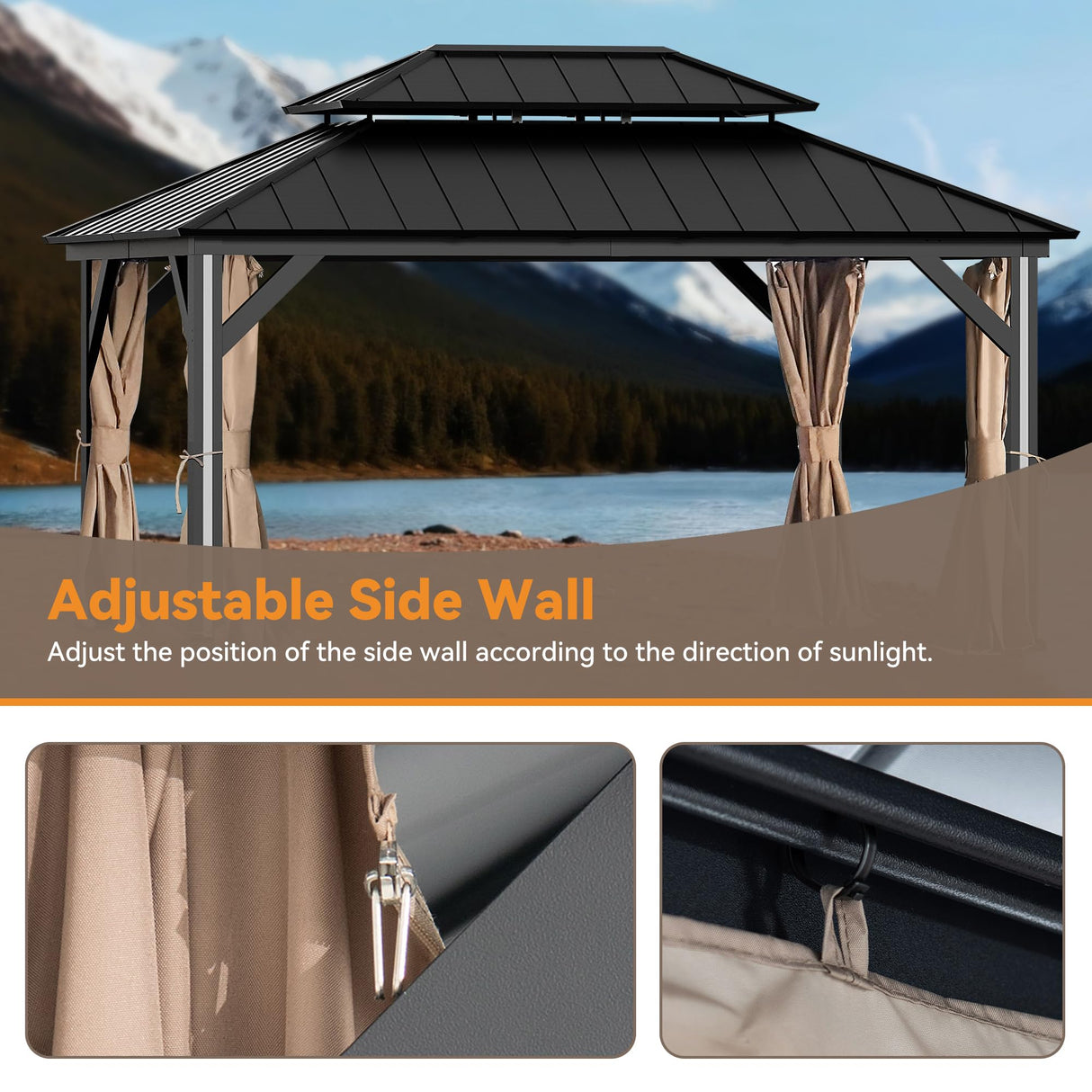 Covered Outdoor Gazebo Curtain Replacement Universal 4-Panel Sidewalls 12' x 16', Outdoor Gazebo Privacy Curtains with Zipper, Replacement for Outdoor, Patio Canopy, Garden and Backyard (Curtain Only) Covered Outdoor