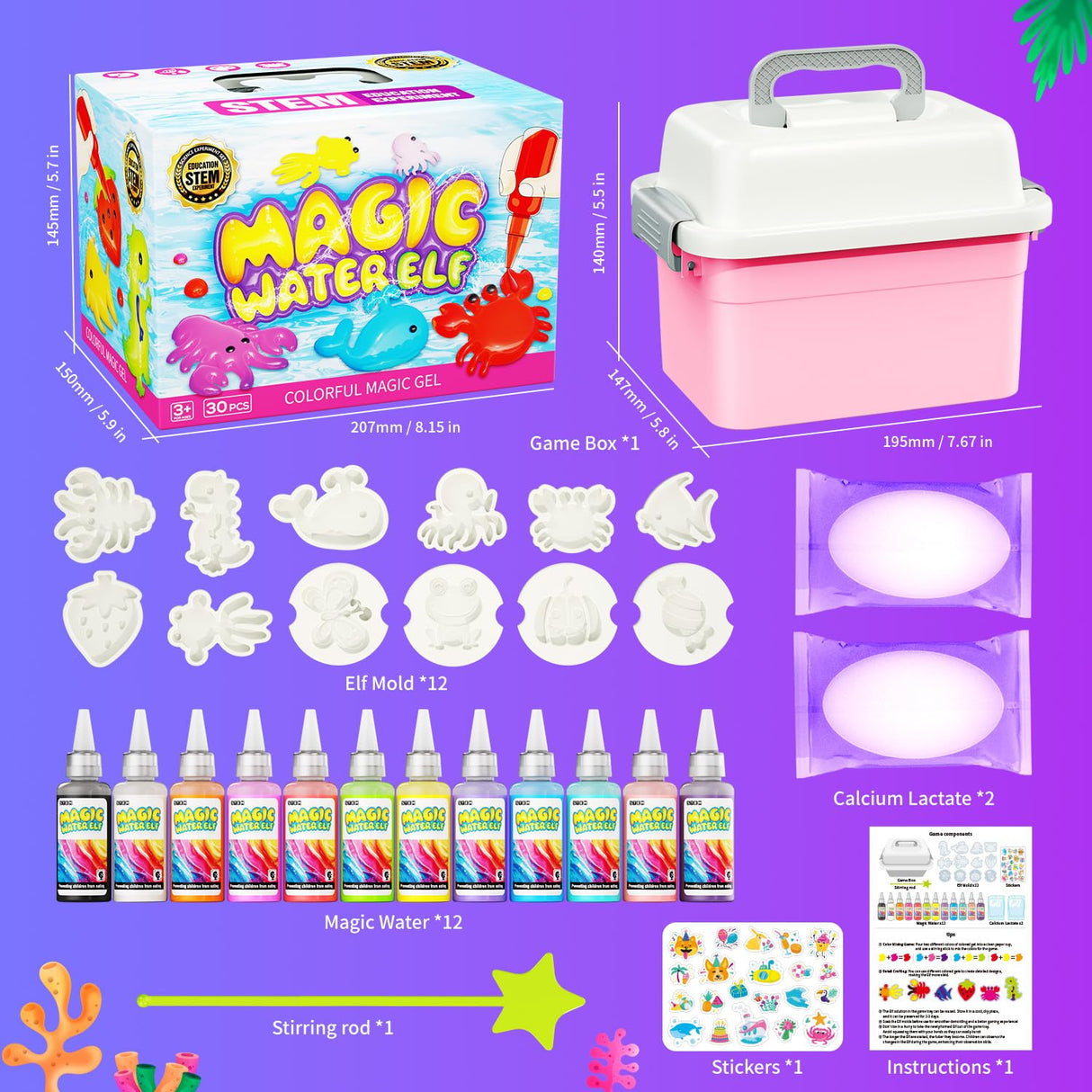 Magic Water Toy Elf Kit,Water Squishy Maker Kit with 12 Colors Magic Gels-12 Shape Molds DIY Craft Kits Water Elf Gifts for Toddler Kids Birthday Party Favors,Squishy Toys Boys Girls Toys for Age 3+ JKGIFTS