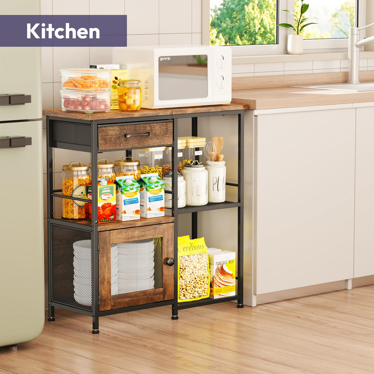 SWTYMIKI Coffee Bar Cabinet for Home - Farmhouse Coffee Stand Station Multi-Purpose Buffet Sideboard Cabinet with Drawers - Kitchen Bar Table for Living Room, Corner, Small Space, Espresso SWTYMIKI