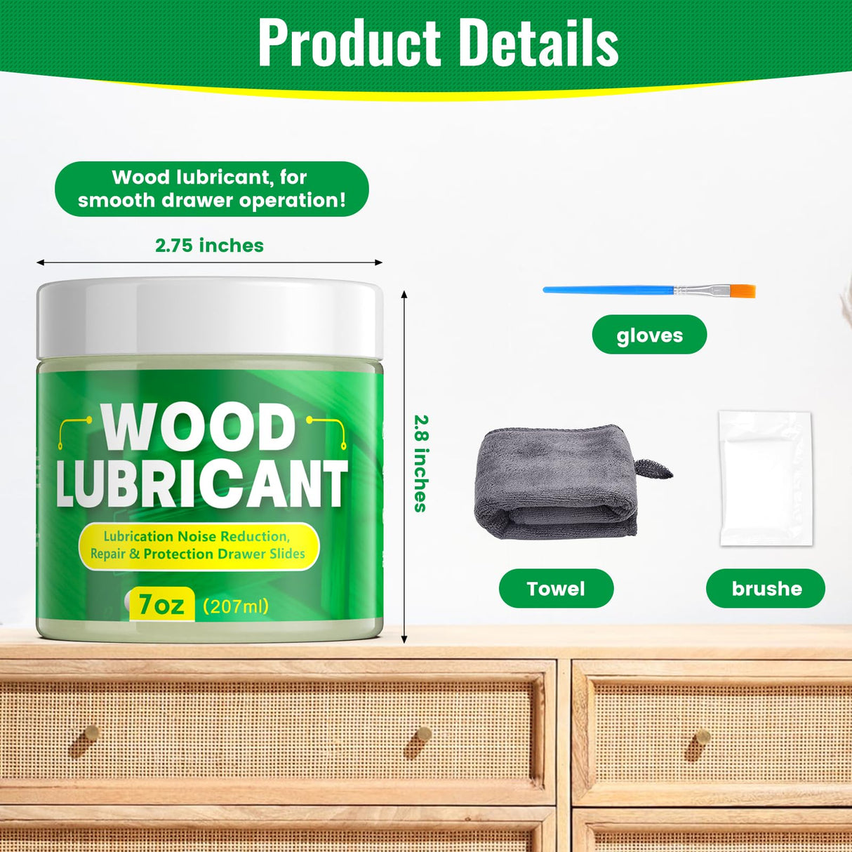 HONKID Wood Lubricant, 7OZ Drawer Wax Wood Lubricant Multi-Purpose Wax for Drawers, Doors, & Windows, Reduce Noise, Restore Antique Furniture, Non-Toxic and odorless, Door Hinge Lubricant HONKID