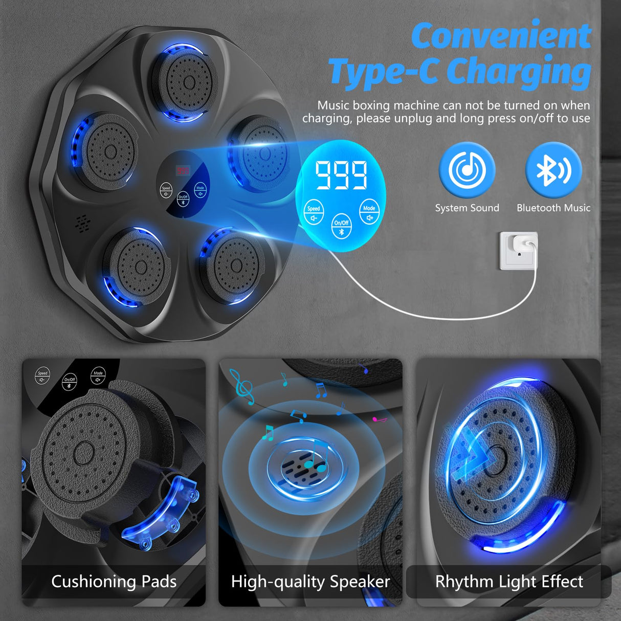 TGLLM Music Boxing Machine, Interactive Punching Trainer with Boxing Gloves, Large Size Wall Mounted Electronic Boxing Target for Adults Kids, 9 Modes & 9 Speeds TGLLM