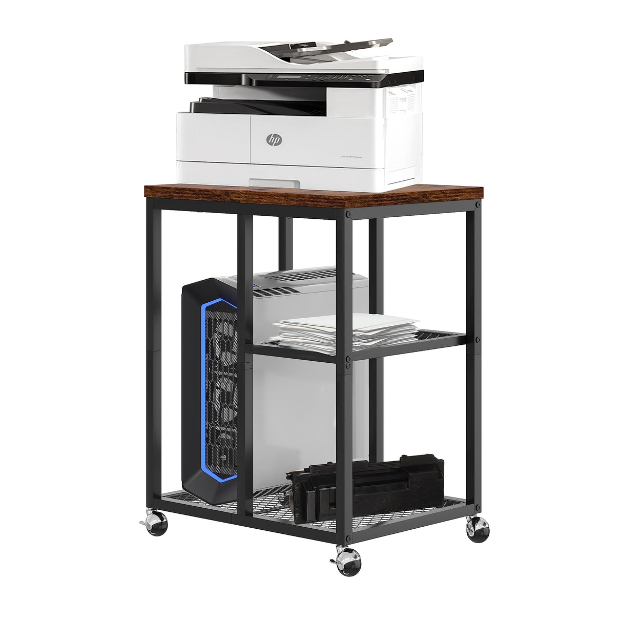 JOIN IRON Printer Stand with Storage Shelf for Home Office Storage, Printer Table with Wheels,CPU Rack, Mobile Computer Trolley, Office cart,Utility Carts,Office Lateral File Cabinets JOIN IRON