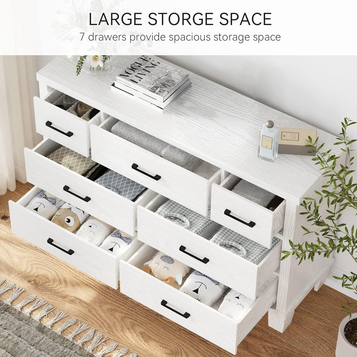 IDEALHOUSE Dresser for Bedroom with 7 Drawers, Modern Chest of Drawers Closet with Metal Handle, Wooden Dresser Organizer, for Bedroom, Living Room, White IDEALHOUSE