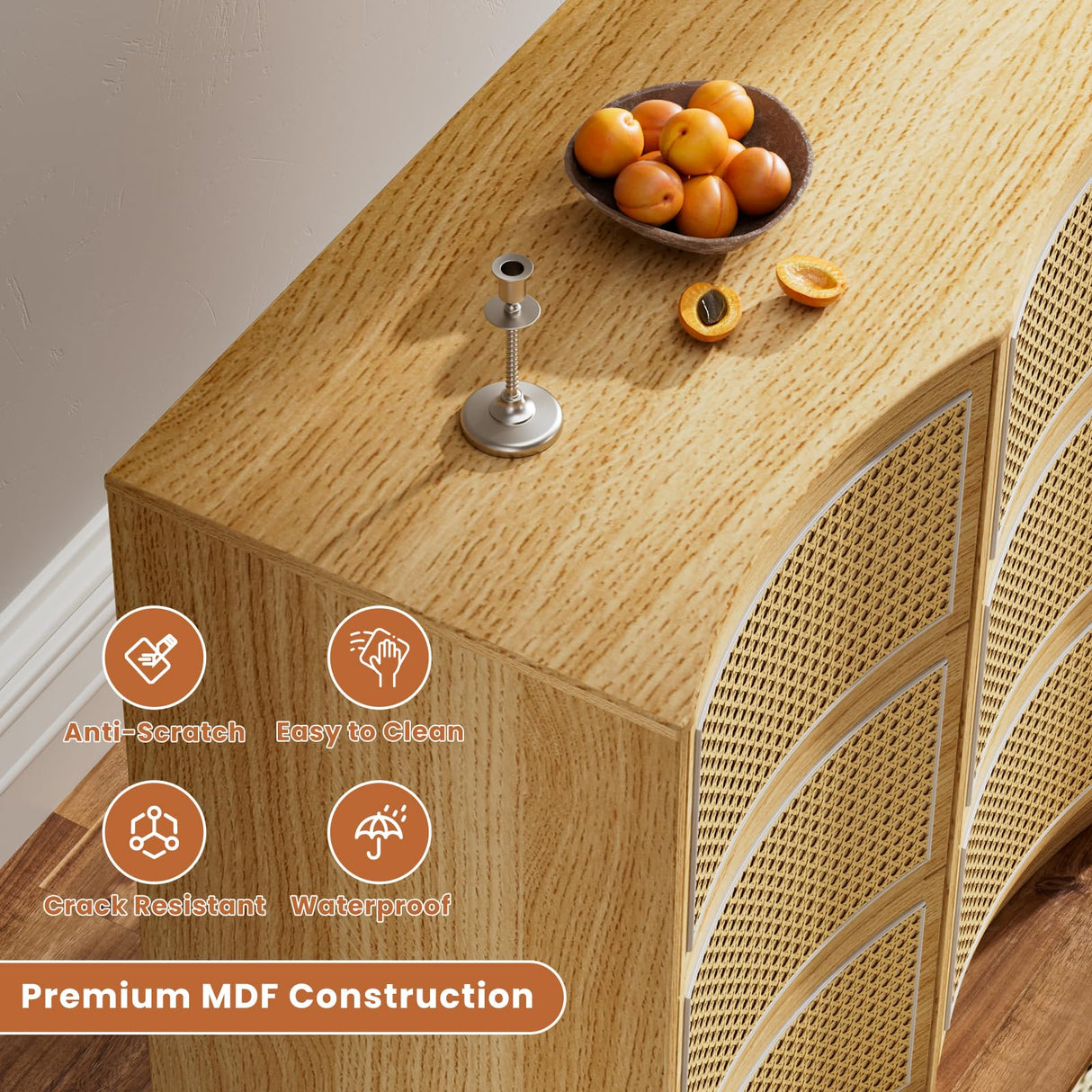 VOPEAK 9 Drawer Dresser for Bedroom, Boho Rattan Dresser, Modern Wood Storage Chest of Drawers with Handle-Free Design, Press to Pop Up Drawer, Side Table for Entryway, Living Room, Closet, Natural VOPEAK