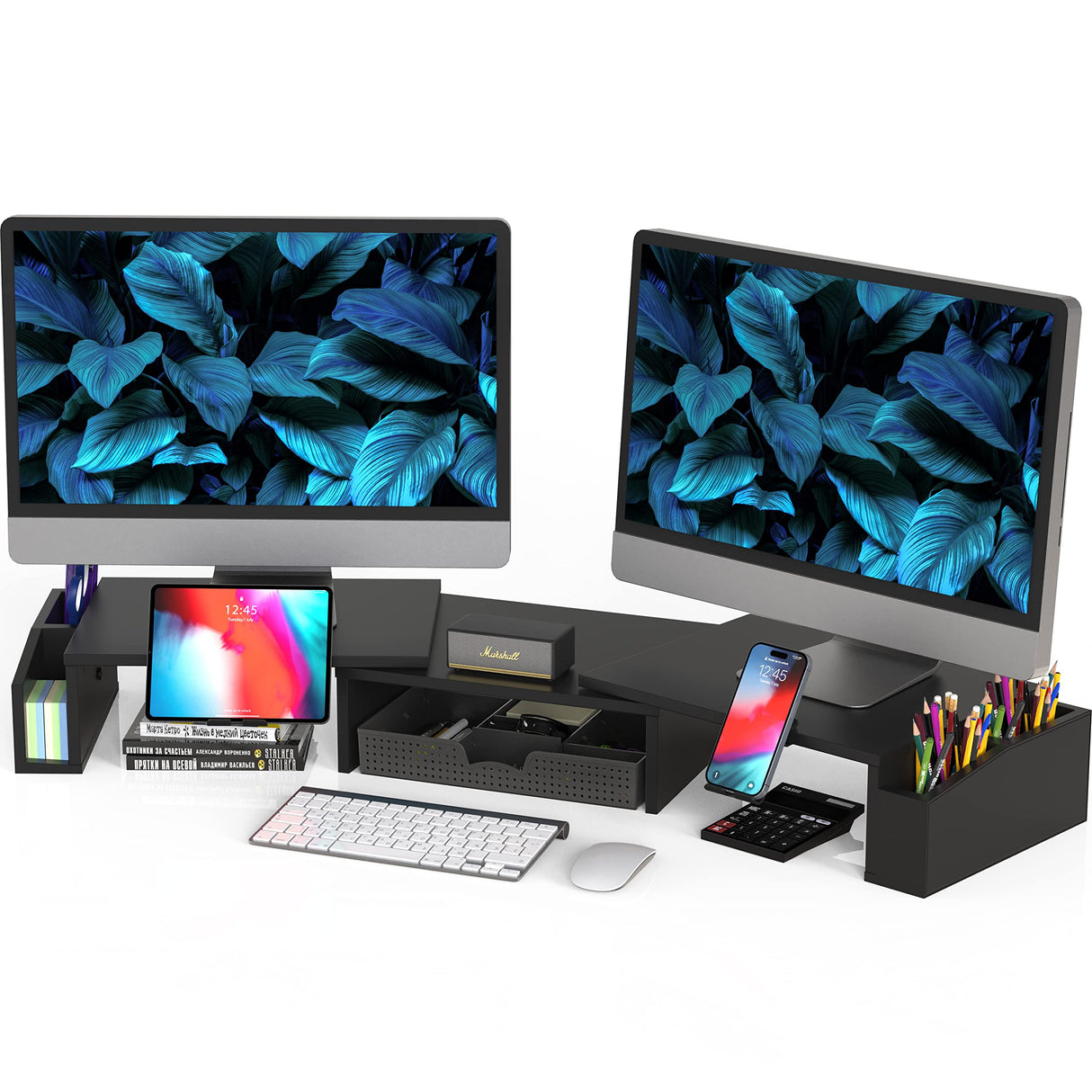 Simple Houseware Desk Dual Monitor Stand Riser with Drawer, Black Simple Houseware
