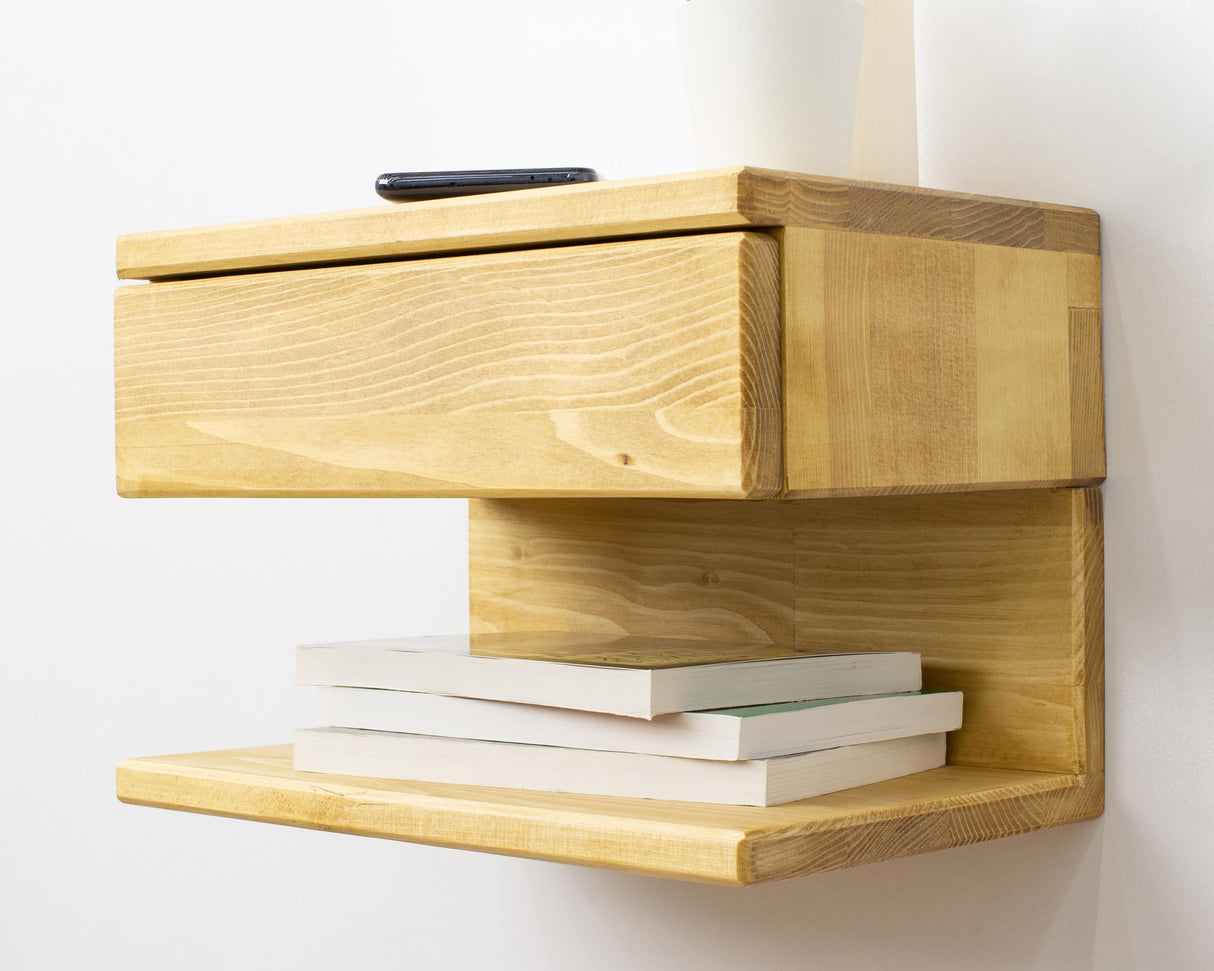 WOODCHES Floating Nightstand Side Accent or End Table with Storage Drawer, Wood Bedside Shelf, Handmade Floating Table (MADRID) WOODCHES